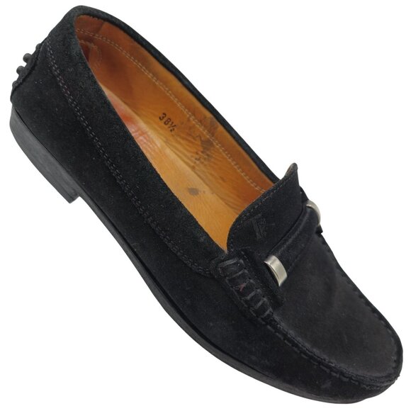 Tod's Shoes - Tods Italy Womens Size 8 Black Suede Leather Dress Shoes Flats Loafers Slip-ons